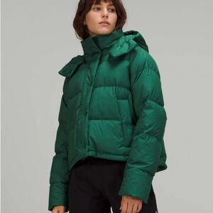 Lululemon Wunder Puff Cropped Goose Down Hooded Jacket Everglade Green 6